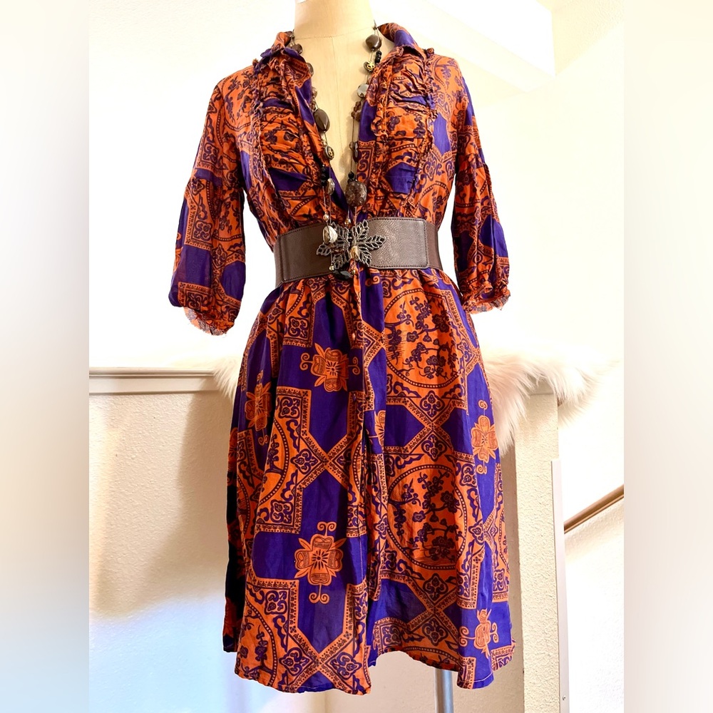EUC S Odd Molly Vibrant Blue Orange Dress